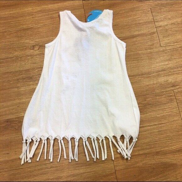 Kidzmoon Girls Swim Coverup Tank Size 3 Kawaii Eyes Fringe White NEW - Picture 5 of 5